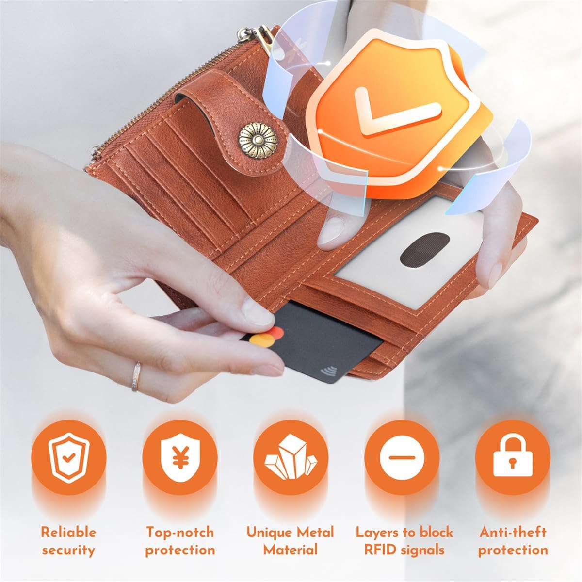 Small Wallet Women RFID Blocking Soft Leather Bifold Compact Card Holder Wallet for Women with Zipper Coin Pocket Black Brown - Image 5