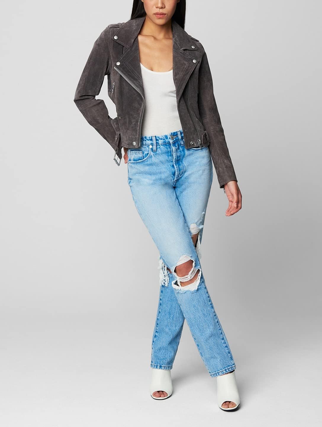 [BLANKNYC] Women's Luxury Clothing Cropped Suede Leather Motorcycle Jackets, Comfortable & Stylish Coats