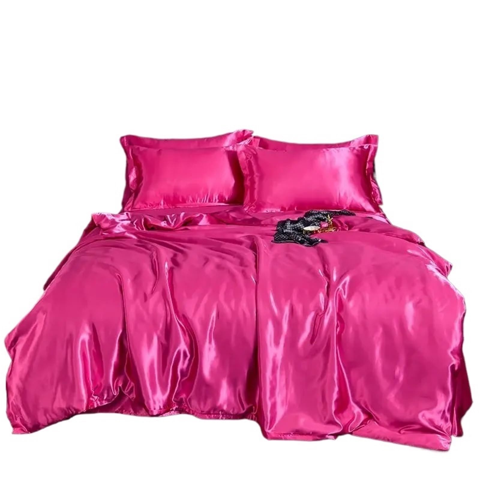 UALXPAO silk bedding Satin Silk Bedding Set with Duvet Cover Bed Sheet Pillowcases Solid Single Double Couple Pillow Case Bedsheet(Color N,180x220cm 4 pcs set)