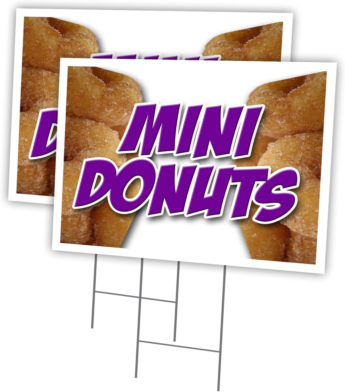 MINI Donuts 2 Pack of 12" x 16" Yard Sign & Stake | Advertise Your Business | Stake Included Image On Front Only | Made in The USA