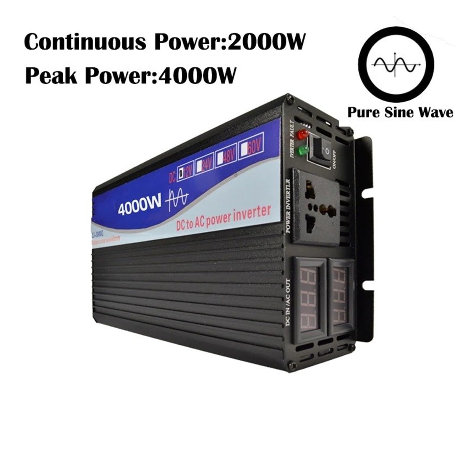 Inversor Inversor De Onda Sinusoidal Pura 2000W 3000W 4000W CC 12V 24V 48V 60V Y 72V A CA 110V Y 220V Doble Pantalla Digital(72V,230V(60Hz),4000W)