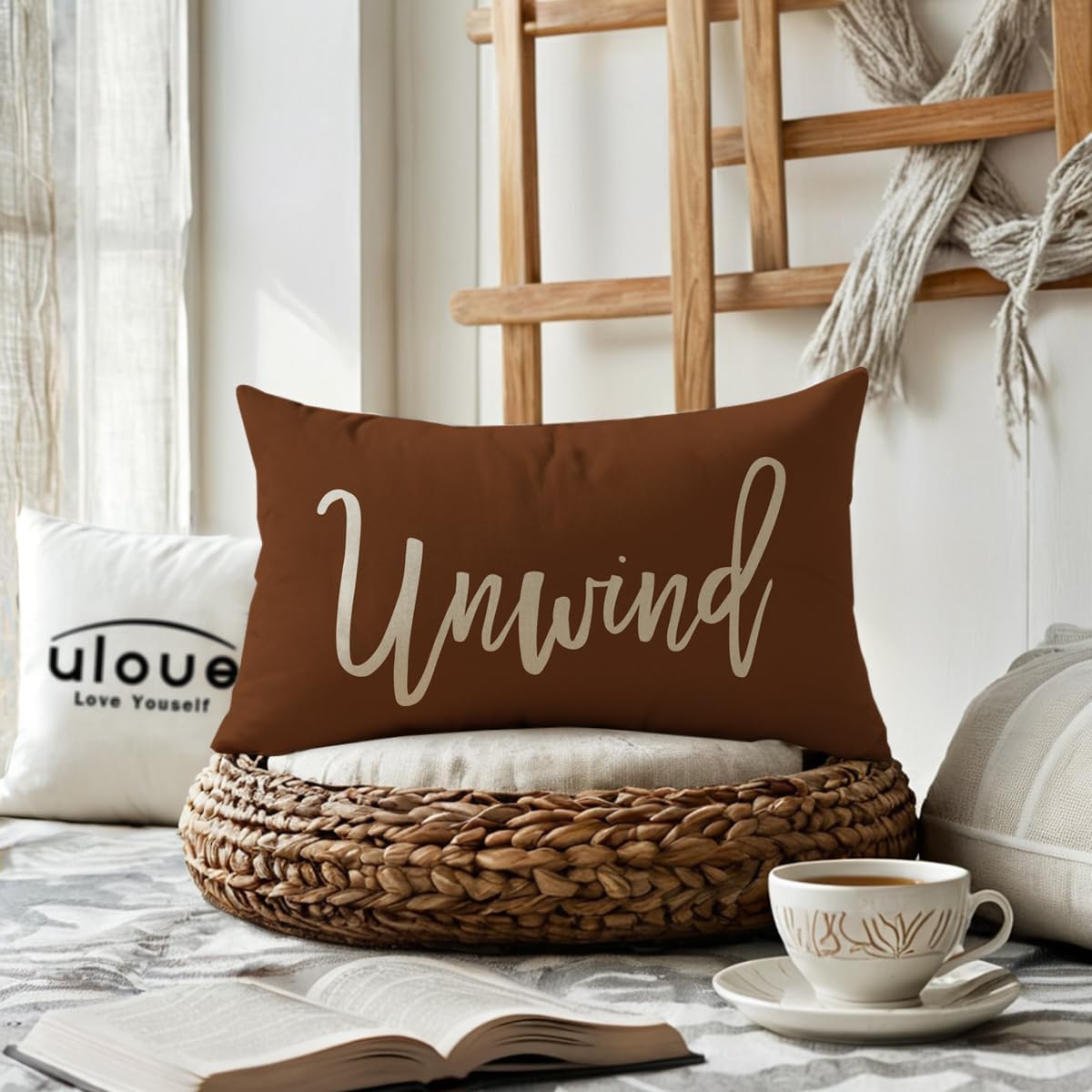 Relax Unwind Throw Pillow Covers 12x20 Farmhouse Spring Summer Decorative Lumbar Pillowcases Porch Patio Cushion Covers 2Pack for Bedroom Living Room Sofa Couch Home Decor (Coffee) - Image 4