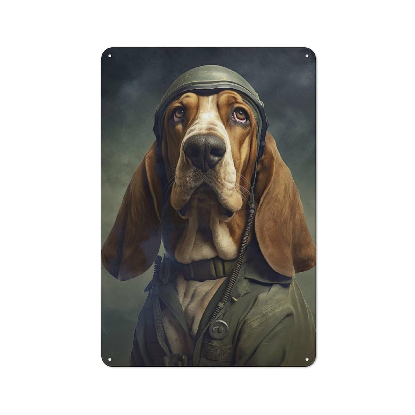 Junmoney Style-6 Metal Wall Sign 30X20cm Featuring Basset Hound Soldier For Garage Or Workshop, For Vintage Wall Decor Fans, For Metal Sign Collectors