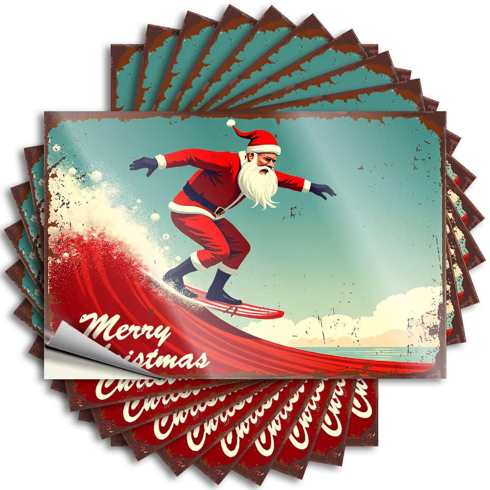 Fzfn Men's Colour Funny Sticker Case Scratch Resistant Decals, Crazy Matte Print For Phone Case Taupe | Upgrades Uv Proof Pack Surfing Santa Claus Wishes You A Merry Christmas!(6X9cm)