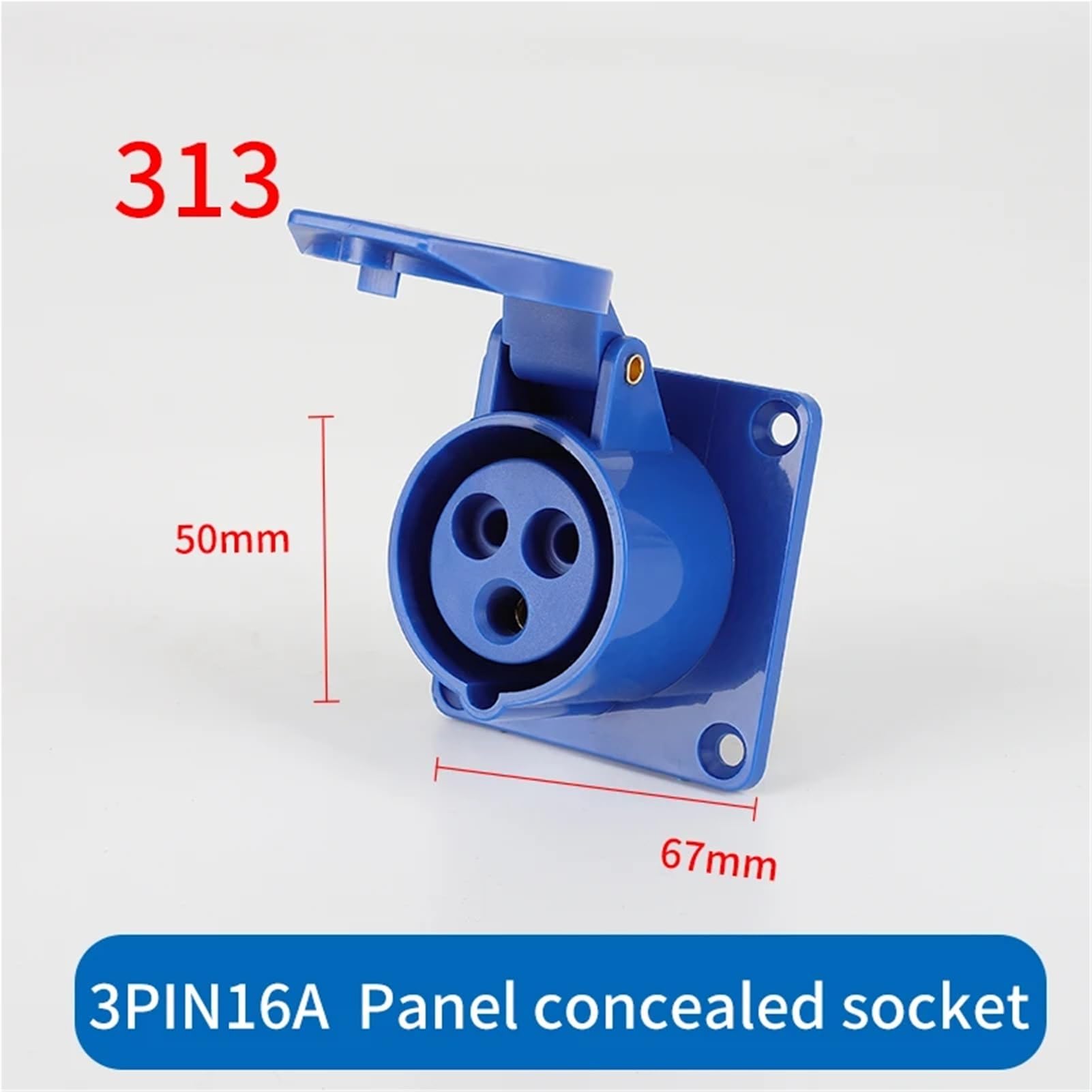 Presa industriale per montaggio a pannello, 3 pin, 16 A, IP44, impermeabile, blu