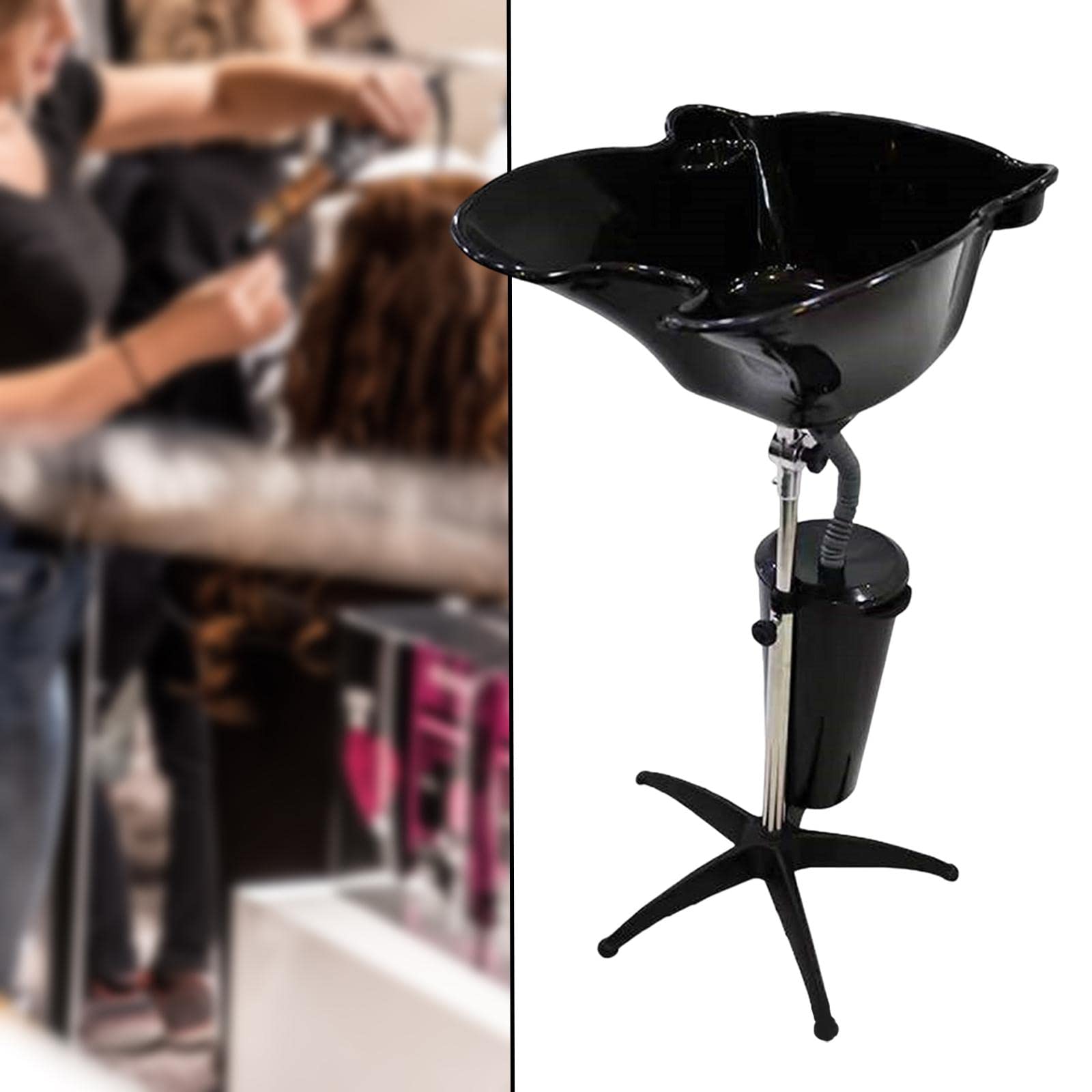 Shampoo Waschbecken Tragbares Friseur Waschbecken mit Schlauch Höhenverstellbare Shampoo Schüssel Haarwaschstation mit Stabiler Edelstahlstütze für zu, mit Eimer