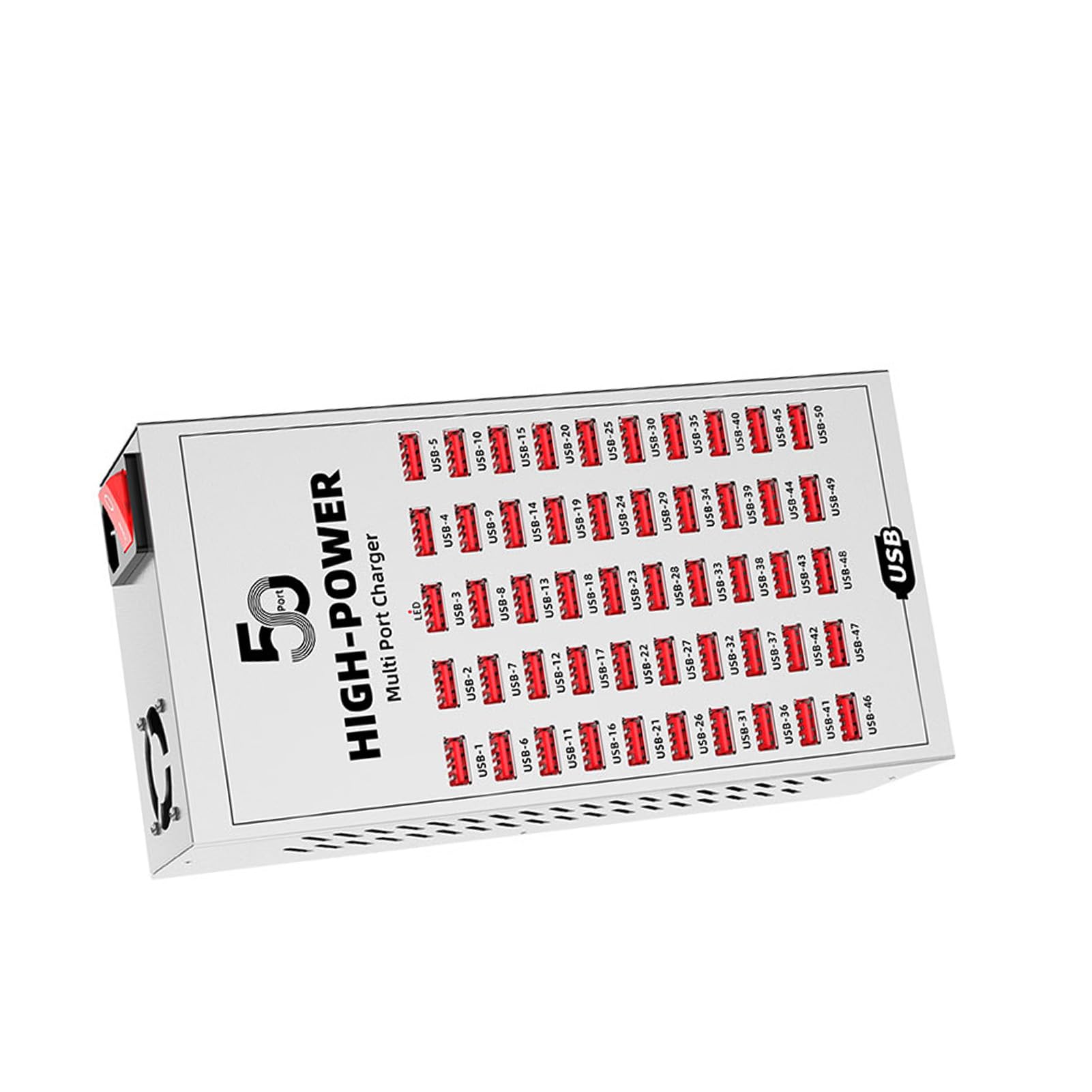 50 Port 200 Watt USB Station de Charge, Bloc de Chargeur Rapide Haute Puissance, Multiple Chargeur USB de Bureau pour Les Hôtels, Les écoles, Les Bureaux (Prise UE 220-250V)