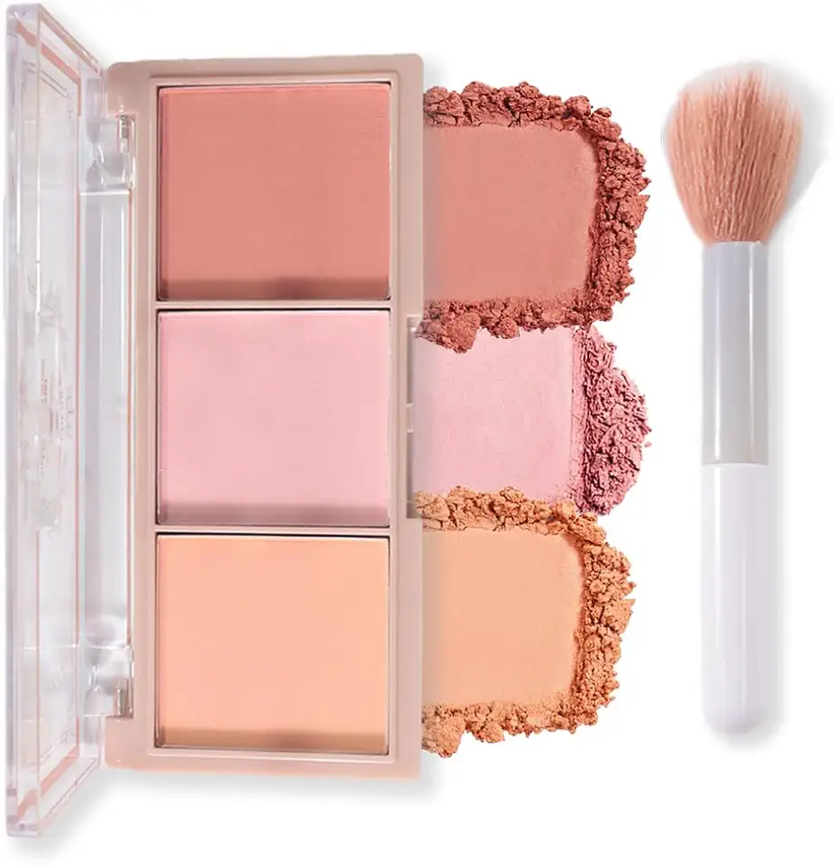 3 cores paleta de blush fosco para o rosto, blush, blush facial montável, contorno de bochecha, bronzeador, pó prensado, palete de maquiagem, conjunto de presente feminino (paleta de contorno