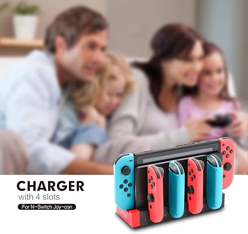 Miniatura 5 de ECHZOVE Estación de carga para controlador de interruptor, cargador para 4 Joy-Cons con 4 ranuras de carga Joy Con, 2 enchufes USB 2.0 e indicador
