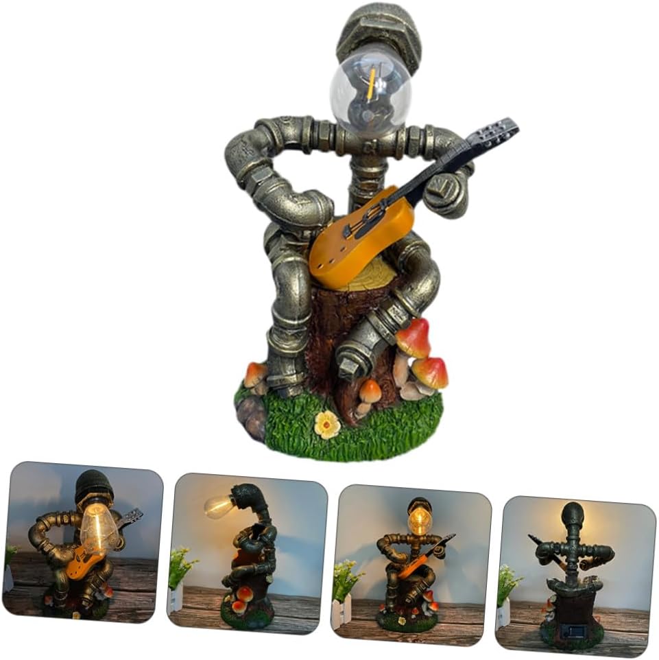 LALAFINA Robot-Shaped Solar Garden Lamp Resin Figurine Outdoor Decorative Robot Sculpture for Patio Lawn Yard Lighting