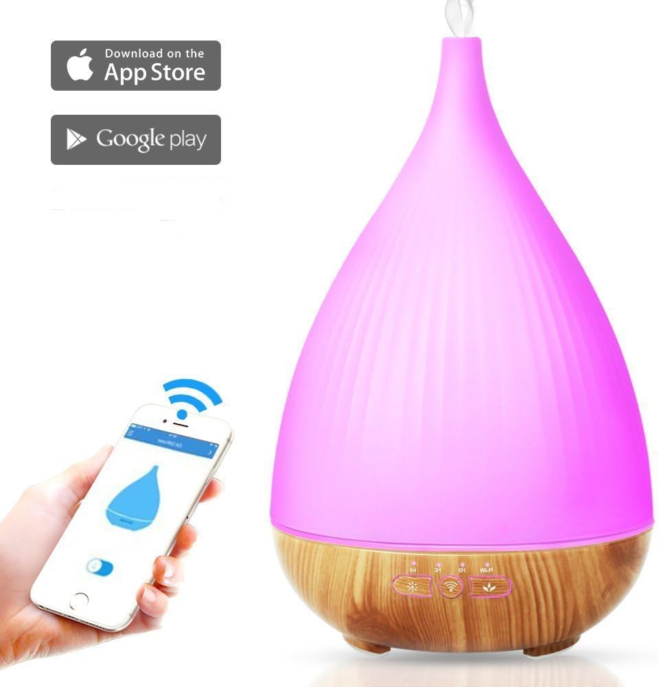Wifi Oil Diffuser,Forrinx 300ml smart Diffuser Compatible with Alexa App Control by Smartphone Ultrasonic Humidifier with 7 Color LED Lights Changing and Waterless Auto Shut-off for Bedroom