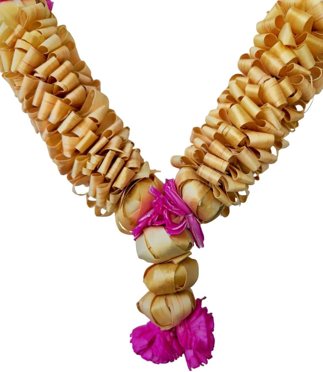 Sandalwood Processed Photo Frame Mala | Chandan Scented Wooden Chaal | Wooden Garland | Traditional Mala for God, Ancestors and Pitra, Pooja Room (18 Inch/45cm) 2 Ghar (Pack of 2)