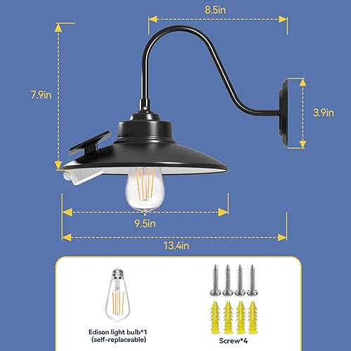 Miniatura 7 de APONUO Luces solares de pared para exteriores con 3 modos de iluminación y sensor de movimiento, IP65 impermeable, estilo rústico, vintage, cuello