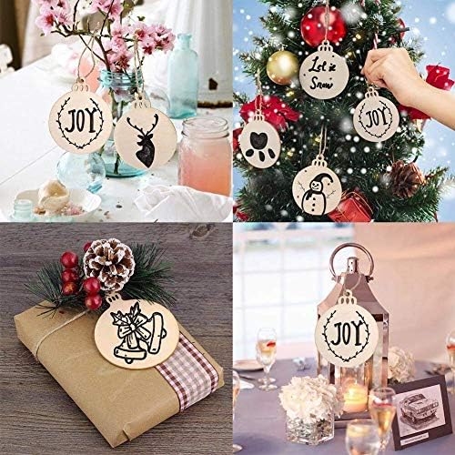 YNOUU 60 PCS Rustic Wooden Bauble Hanging Decor Christmas Wedding Party DIY Craft Bunting Decoration (round)