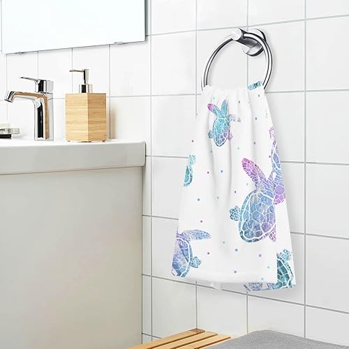 Miniatura 6 de ZOEO Juego de 2 toallas faciales de algodón con diseño de tortuga, galaxia, lunares, océano, animales marinos, toallas de mano, juego de decoración