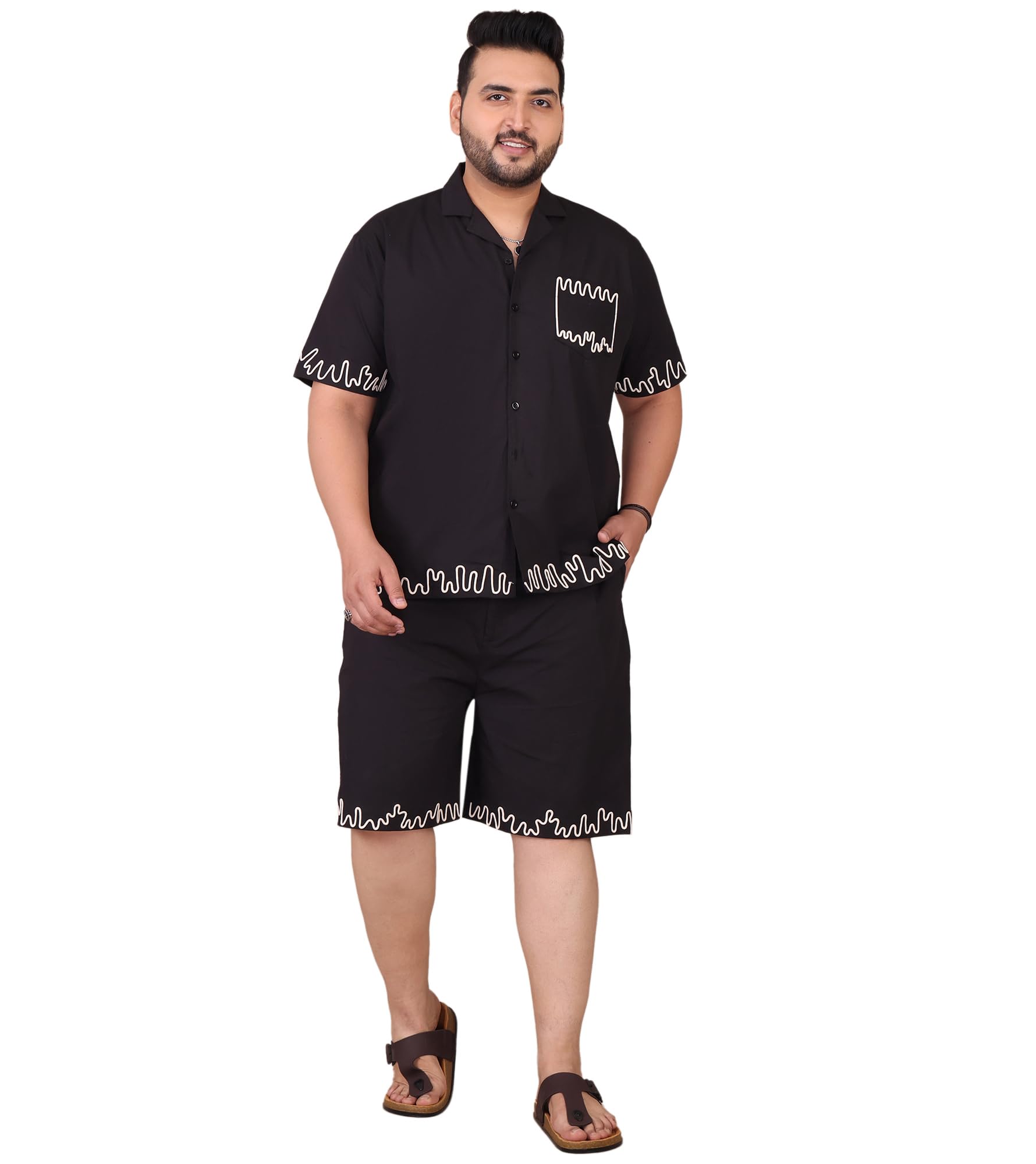 amanush Men's Pure Cotton Co-Ord Set for Men|2 Piece Sets|Shorts & Shirts Combo|Half Sleeves|Vacation Dress|Casual|Latest|New (Black)-picture-34
