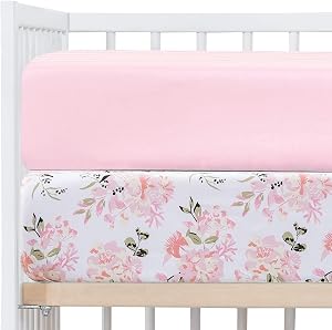 Crib Sheets Girl 2 Pack Set, 2 Pack Toddler Bed Sheets Set, Floral Print Fitted Crib Sheet for Standard Crib & Toddler Mattress, Size 28 x 52 inches, Pink N Floral