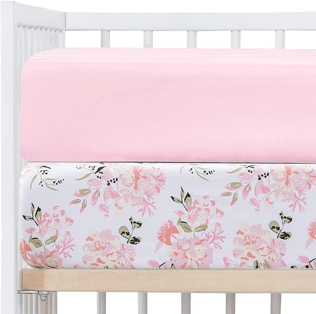 Feuilles de lit fille 2 Ensemble de paquets, 2 Ensemble de draps pour tout-petits, feuille de lit pour bébé, imprimé floral & Matelas pour tout-petits, taille 28 x 52 pouces, rose N Floral