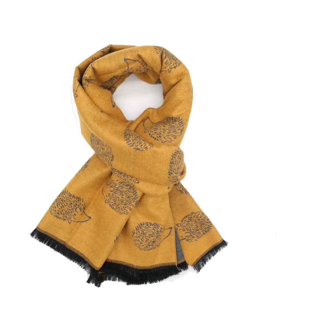 Lilyrosa Women's Mustard, Grey Hedgehog Winter Scarf Reversible Blanket Shawl Scarfs Large Mustard Grey