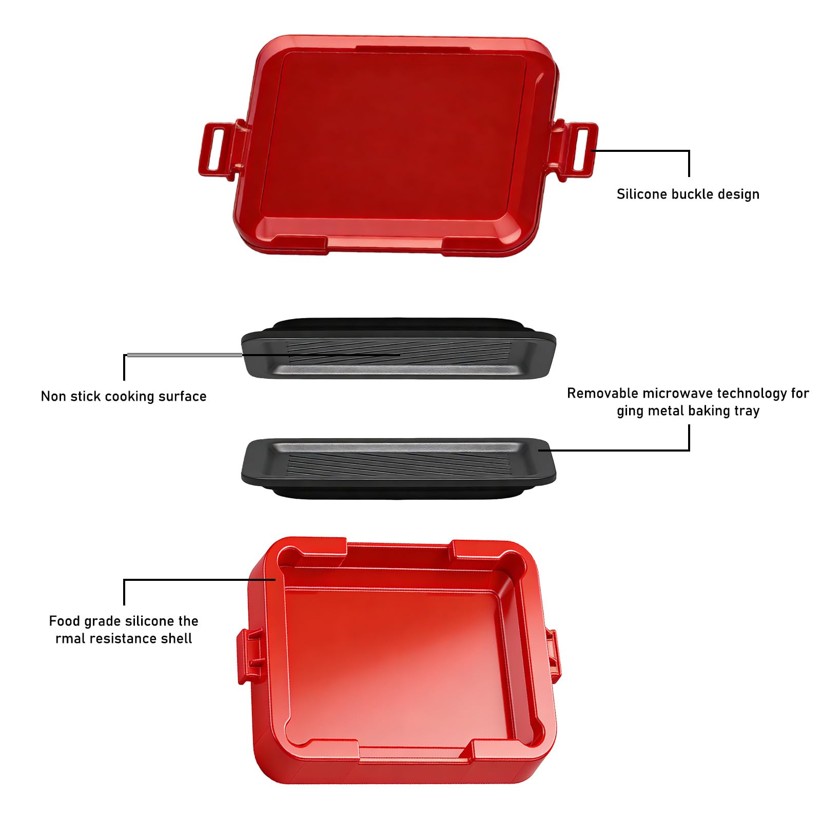 Sandwichera y gofrera, sandwichera para microondas, tostadora de sándwich antiadherente Placas antiadherentes Paneles sándwich inalámbricos Tostadora apta para microondas (Rojo)