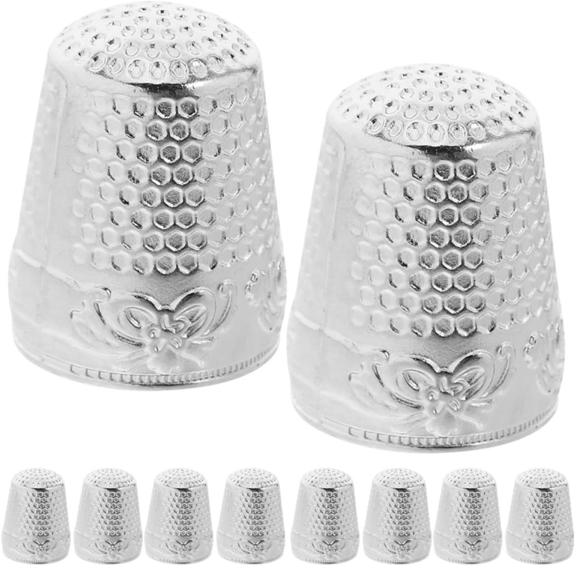 JOYOFREELY 12pcs Metal Sewing Finger Protector Thimble Set Silver Multi-Functional Hand Sewing Tool for Quilting Craft Needlework Accessories