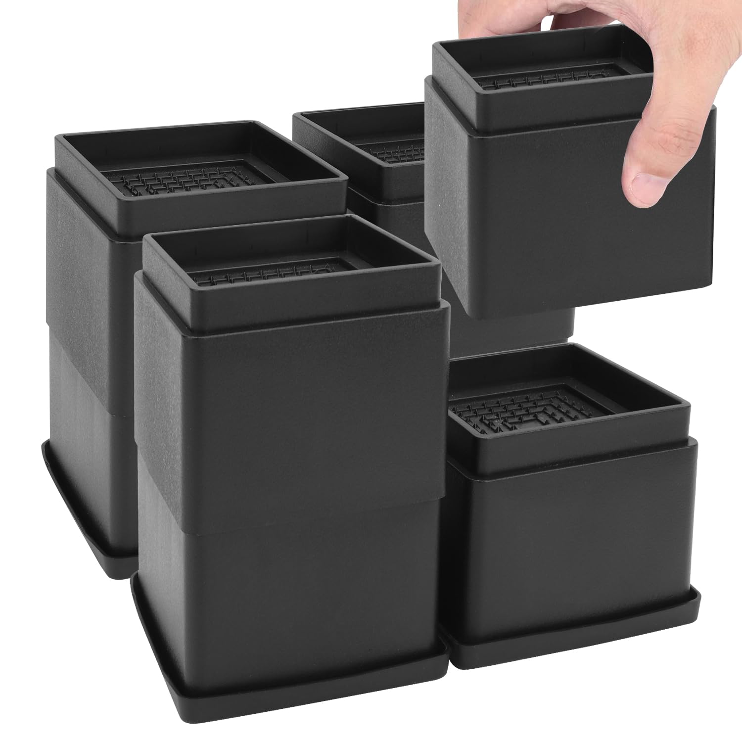 Lot de 8 rehausseurs de Meubles réglables 5 cm, 10 cm, 15 cm Empilables Rallonge de Pied de Table, Rehausseur Pieds de lit, Rehausseur Antidéapants Pied Canape