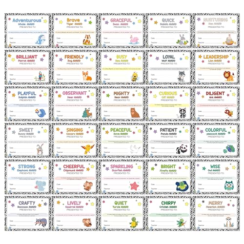 EYxsaxenk End of School Year Certificate of Achievement - 60Pcs Funny Animal Student Recognition Award Paper Graduation Achievement Certificate for Kindergarten Preschool Student Reward Teacher Supply