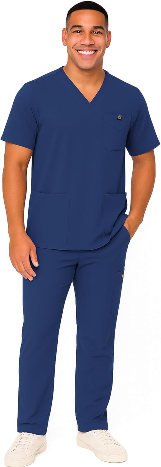 M&M SCRUBS Men\'s Scrub Set &ndash; Stretch V-Neck Multi-Pocket Mens Medical Uniform Scrubs Top & Cargo Pants