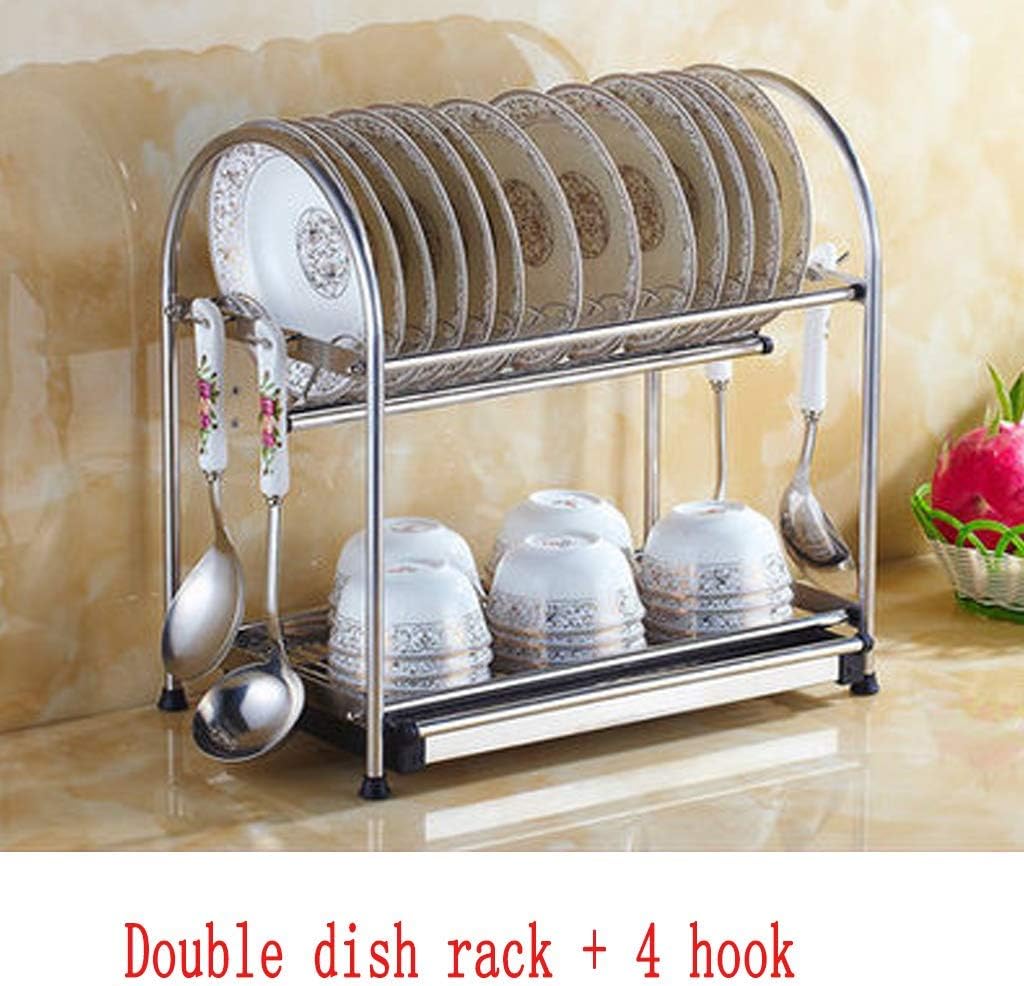Dish cutlery rack Kitchenware Dish Rack Shelf Stainless Steel Double Drain Drying Water Dish Shelf Dish Rack With Chopsticks Dish Rack Can Put Chopping Board draining rack with cut ( A445*265*460mm)