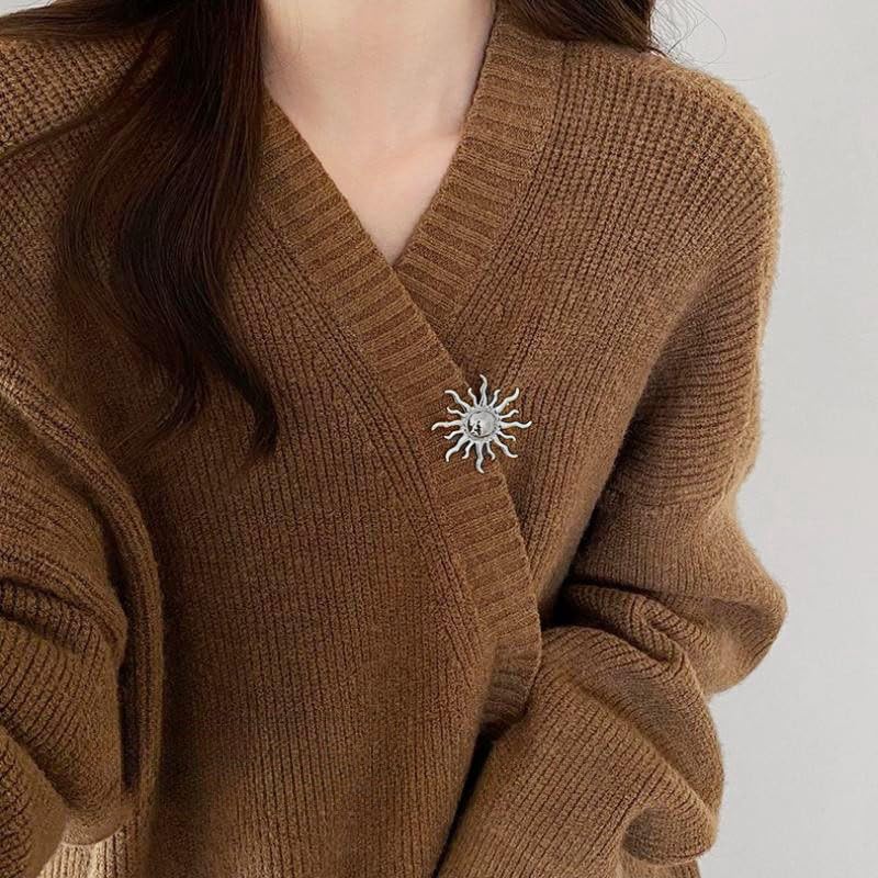 Image of Gold-Tone Sun Brooch Pin Vintage Round Sun flower Broach for Shirt Decorations Wedding Bouquets Jewelry