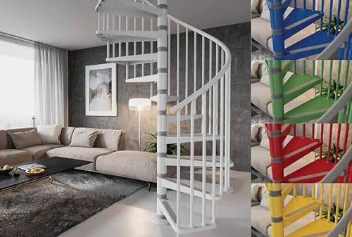 Italian Spiral Staircase Steel Structure Step Railing in White Color,