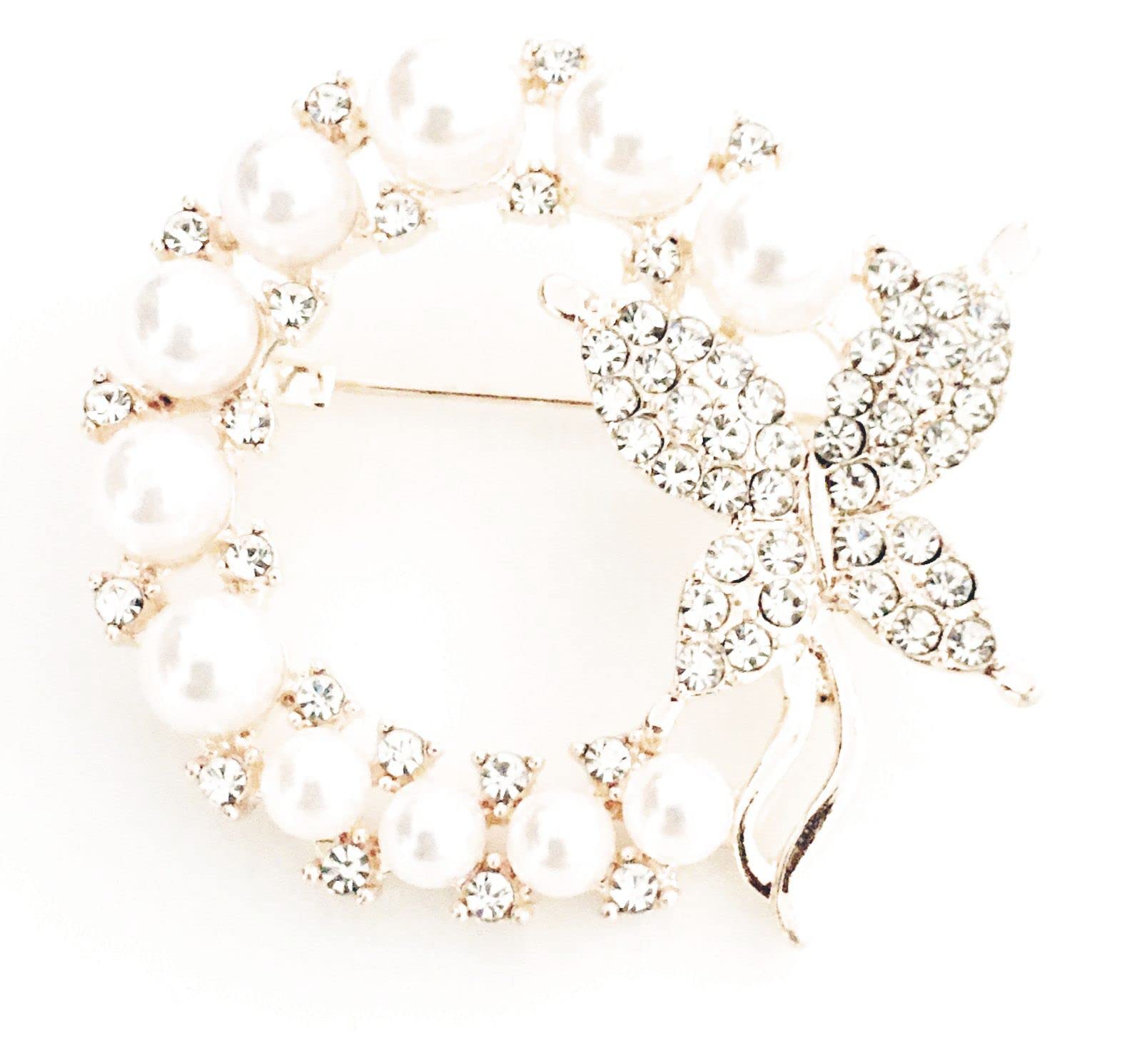 pearls brooch pins for women girls round shape butterfly design gold colour bridal saree pins (pack of 1) with white stones and pearls wedding party dress suit pins (B0C1SQ4ZGM) Amazon Price History, Amazon Price Tracker