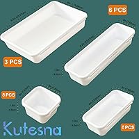 Vista 2 de 25 PCS White Drawer Organizer Set, 4 Size Interlocking Plastic Storage Bins for Office Supplies, Jewelry Makeup Vanity, Bathroom Kitchen, Home