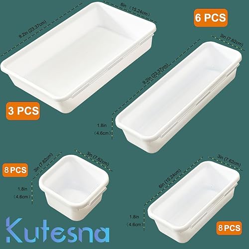 Miniatura 2 de Juego de 25 organizadores de cajones blancos, 4 tamaños entrelazados de plástico para suministros de oficina, tocador de maquillaje de joyas, baño,