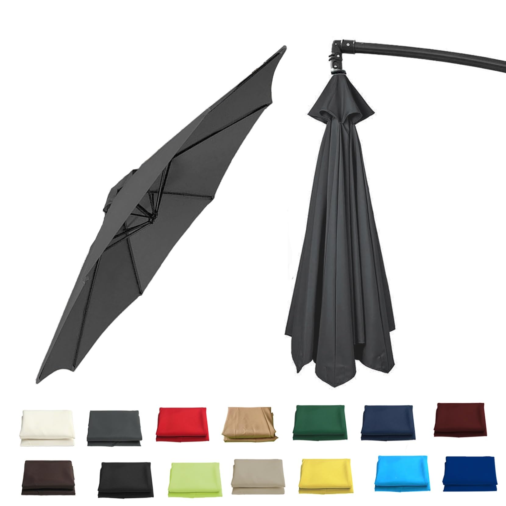 GZDXBF Outdoor Replacement Canopy Top 6/8 Ribs, 400cm Sun Umbrella Replacement Cloth, Replacement Parasol Cover(Gray,8 RIBS: 350CM/11.5FT)