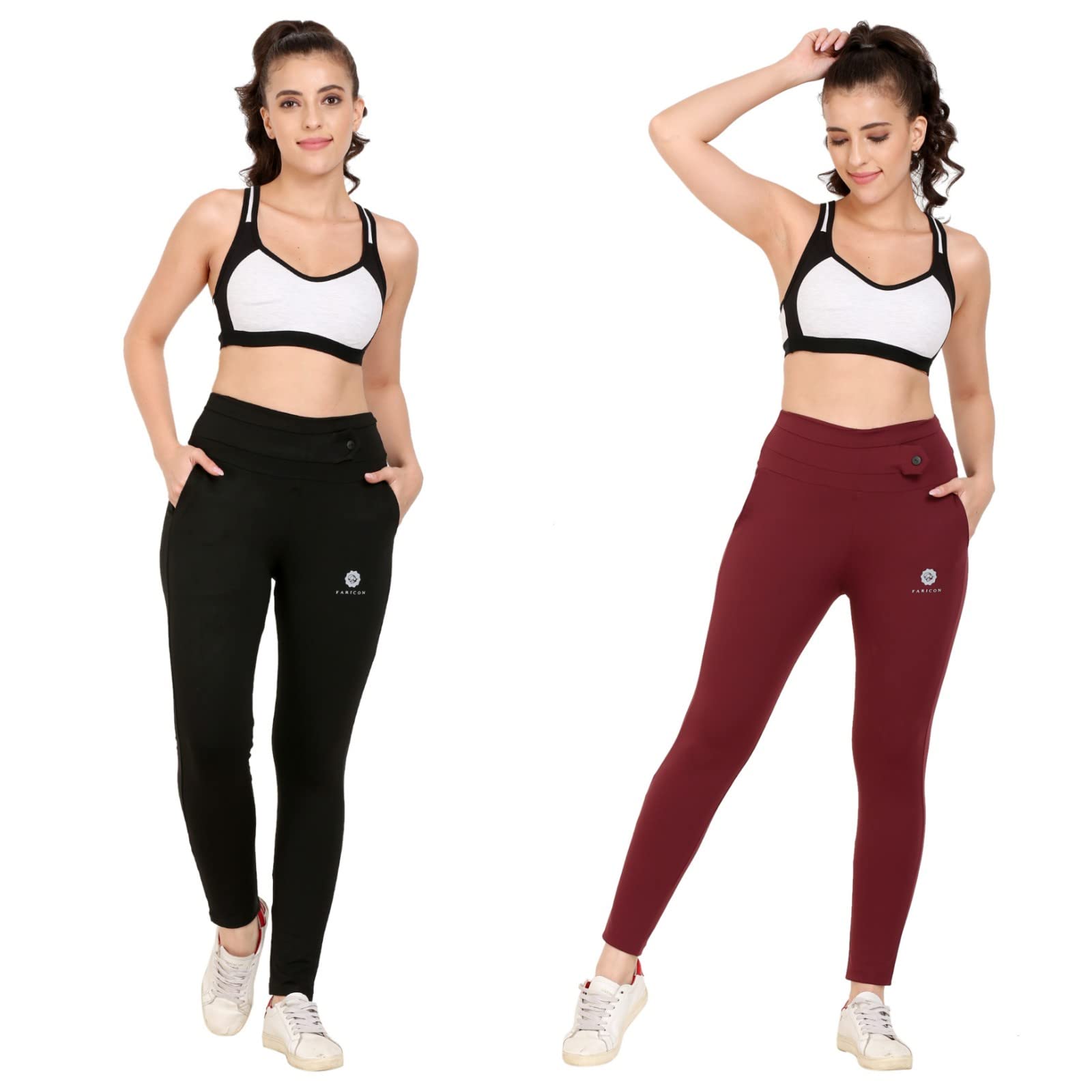 FariconWomen Maroon & Black Slim Fit Joggers Track Pants (Combo, Pack of 2)