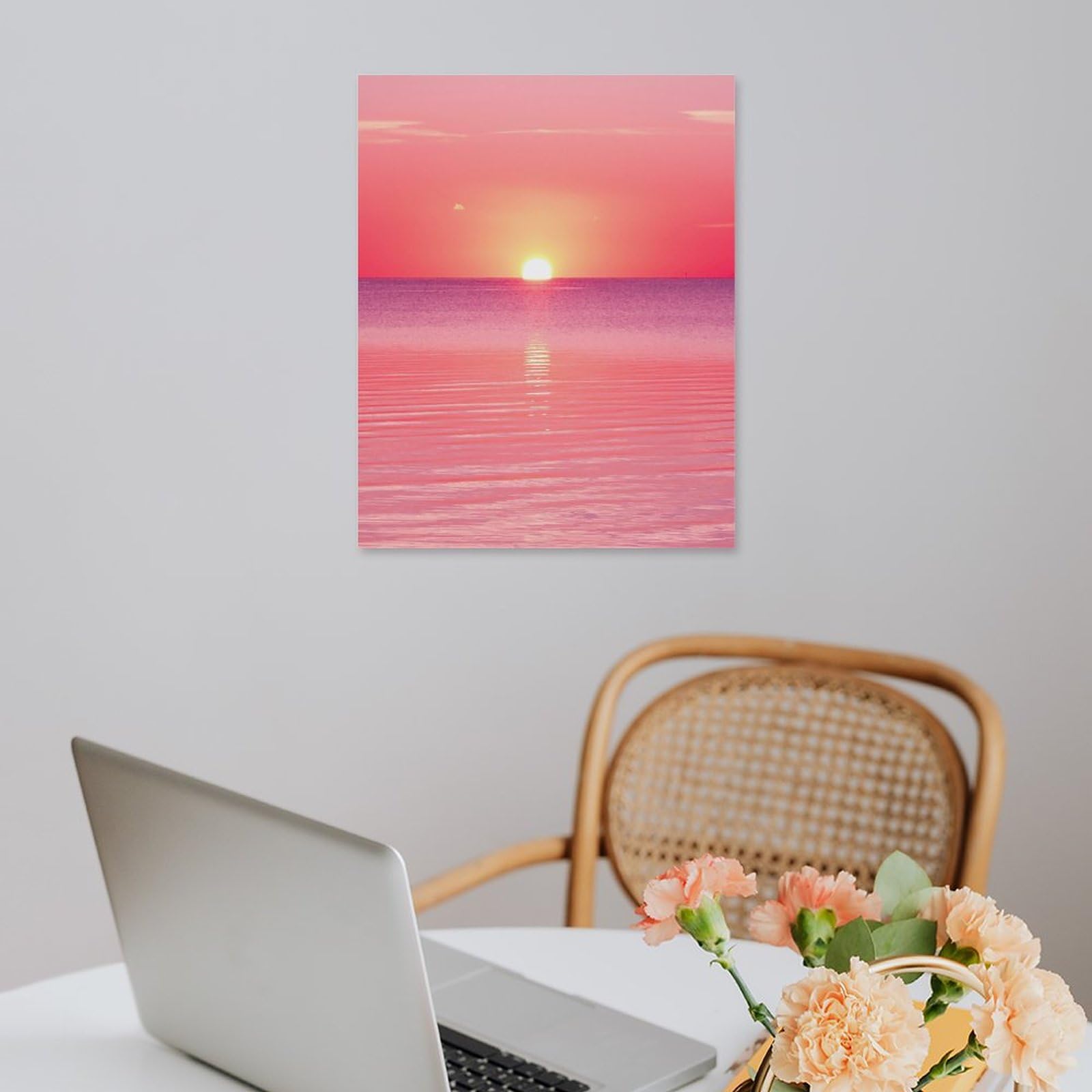 Amazon.co.jp: 絵画 ピンクの海の夕日インテリア 絵画 静かな海 魅惑的
