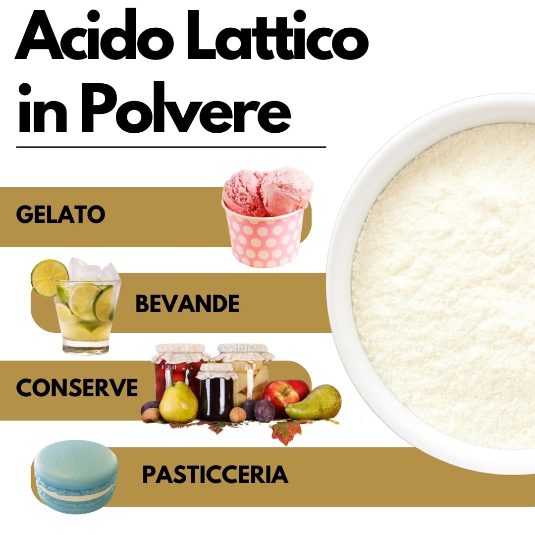 SaporePuro Acido Lattico in Polvere 80 g – Qualità Alimentare Pura - Per Panificazione, Latticini, Bevande Fermentate e Uso Cosmetico