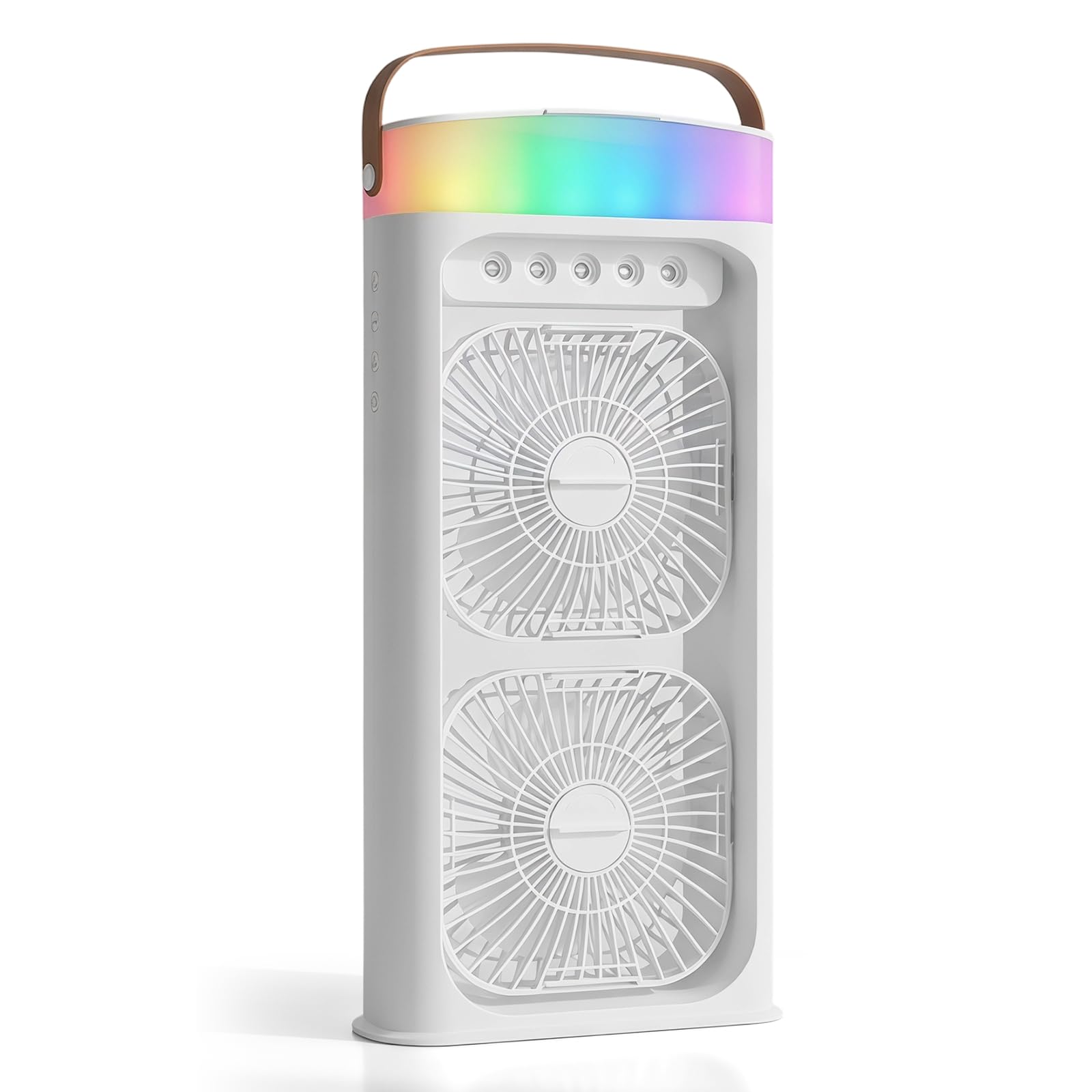 Przenośny klimatyzator 4 w 1 z rozpylaczem mgły, podwójny wentylator, 3 poziomy prędkości, funkcja timera, zmiana koloru lampki nocnej, ładowanie USB-C, chłodzenie powietrza do domu i biura