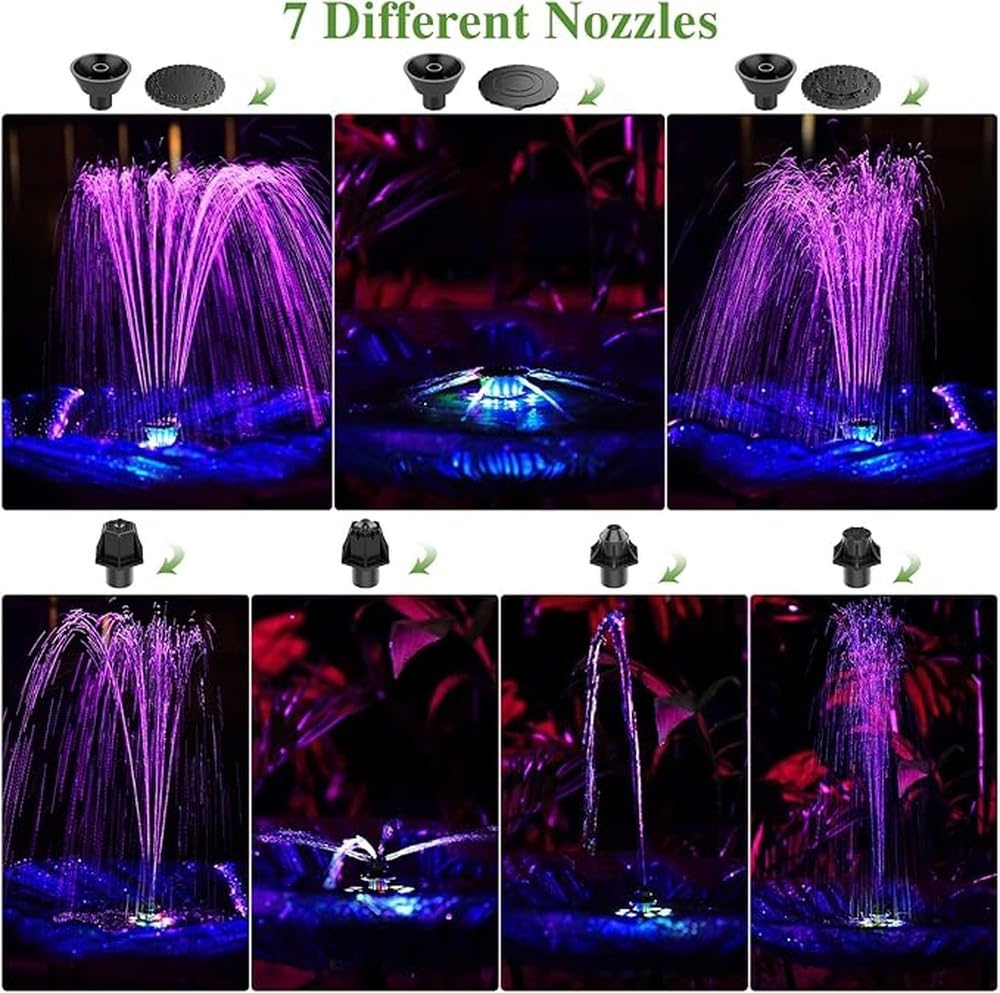 Fontana Solare con 8 luci LED Colorate e Batteria. Utilizza Un Chip