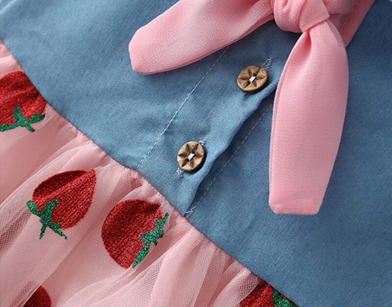 Image of Bold N Elegant Cap Sleeve Denim Embroidered Midi Party Dress Frock with Hat Dress for Infant Toddler Girl Baby Girl