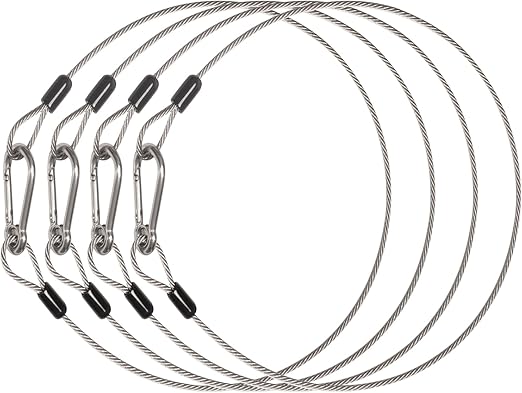 4 Pack Stage Light Safety Cables for Stage DJ Party Lights Thickened 1/8 Diameter Stainless Steel Security Cable Wire Ropes with Loops and Snap Hook, Max Load 150LB