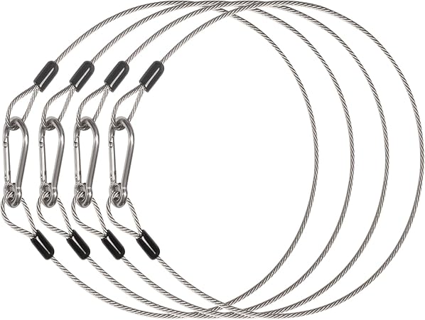 4 Pack Stage Light Safety Cables for Stage DJ Party Lights Thickened 1/8 Diameter Stainless Steel Security Cable Wire Ropes with Loops and Snap Hook, Max Load 150LB