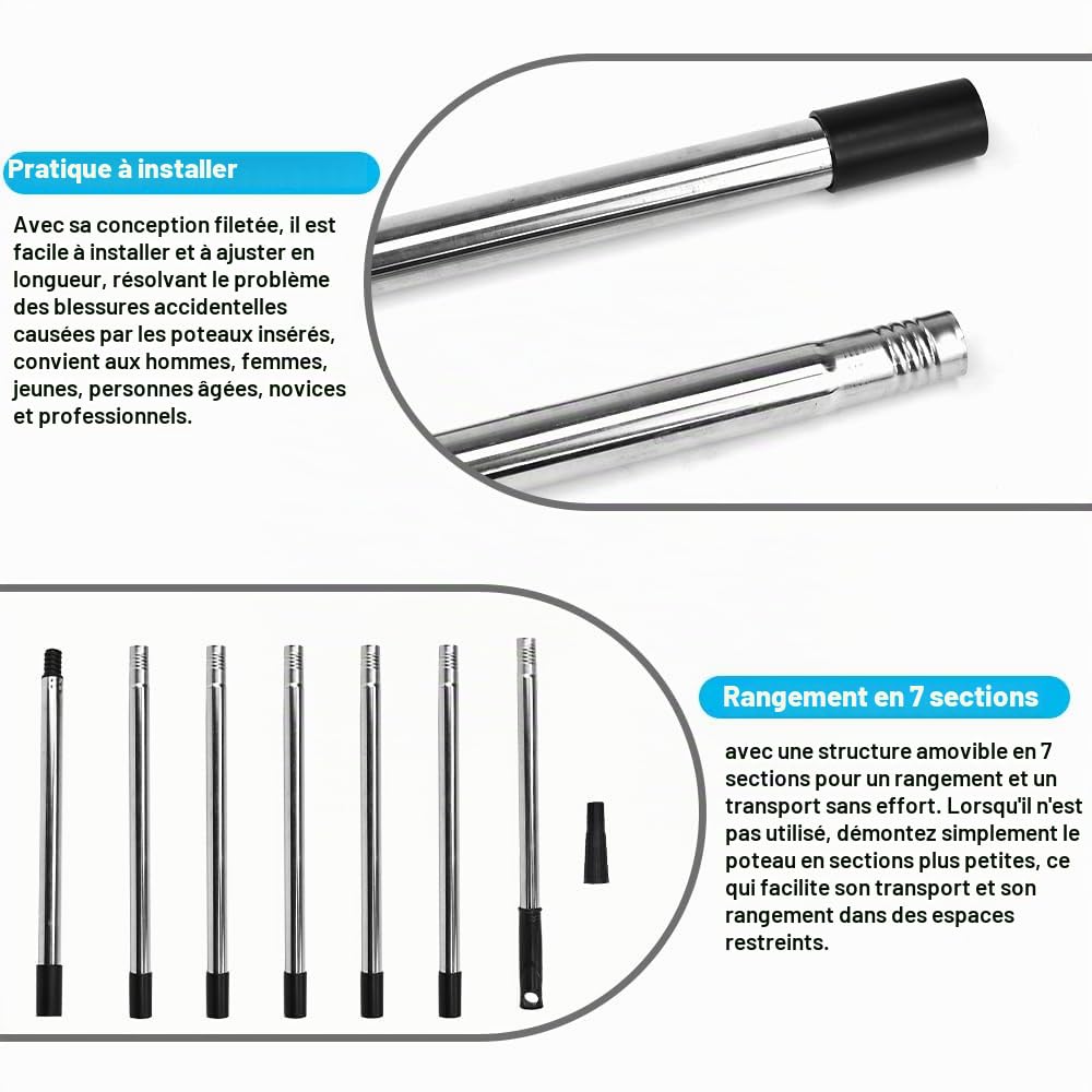 Perche d'Extension Télescopique, 260 CM Tige Télescopique pour Rouleau Peinture Rallonge pour Rouleau à Peinture Poignée d'Extension de Peinture en Acier Inoxydable pour Nettoyage de Vitres