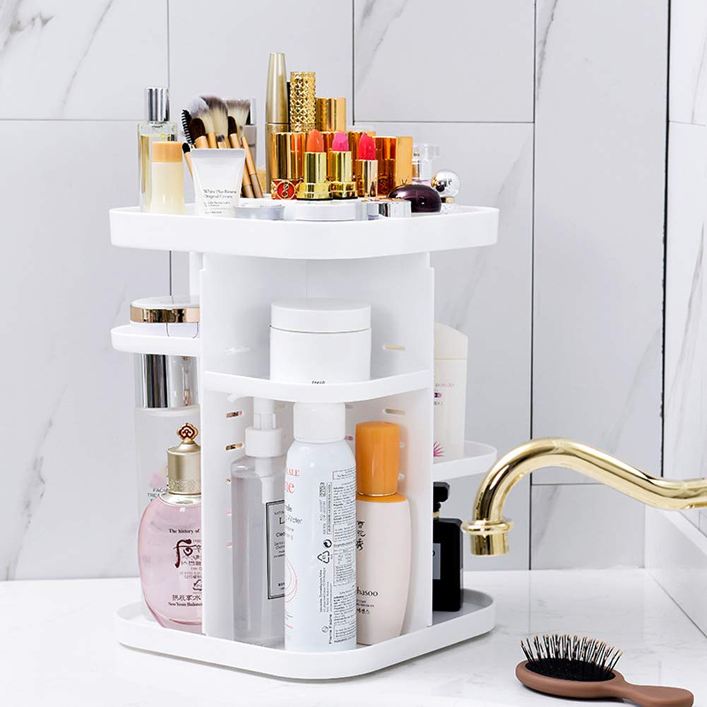 Caja Organizador de Maquillaje 360° Giratorio, Grande Capacidad Cosméticos Organizadores con Bolso para Dresser Baño, Regalo para Niñas Mujeres Saludable