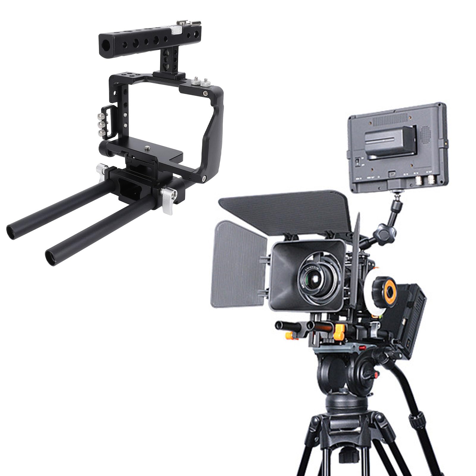 Jaula para Cámara DSLR Rig con Caja Mate, Kit de Estabilizador de Vídeo para Cámara de Aleación de Aluminio con Enfoque de Seguimiento para Fotografía A6300, Diseñado