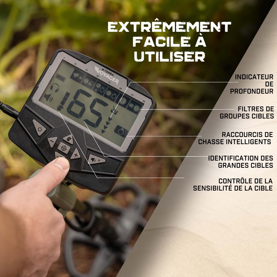 Minelab X-Terra Voyager Détecteur de métaux Professionnel Tout-Terrain avec Bobine étanche, 4 Modes de détection, écran rétroéclairé