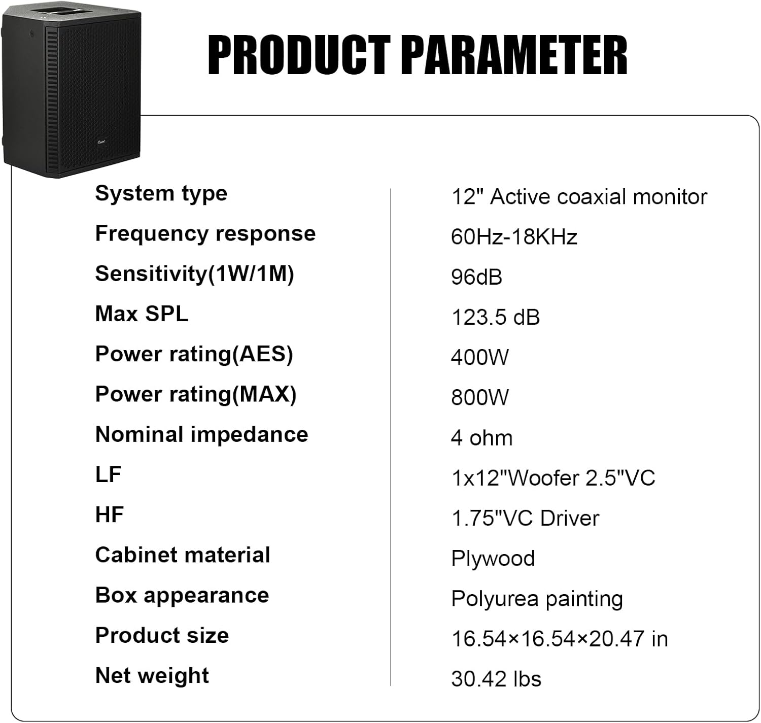 EXOTON B-12 Powered PA Speaker - 12" Coaxial Active Monitor 800W Class D Amp with DSP, 3-Band EQ,TWS,Full-Color Display for Monitoring, DJ(AC Powered)