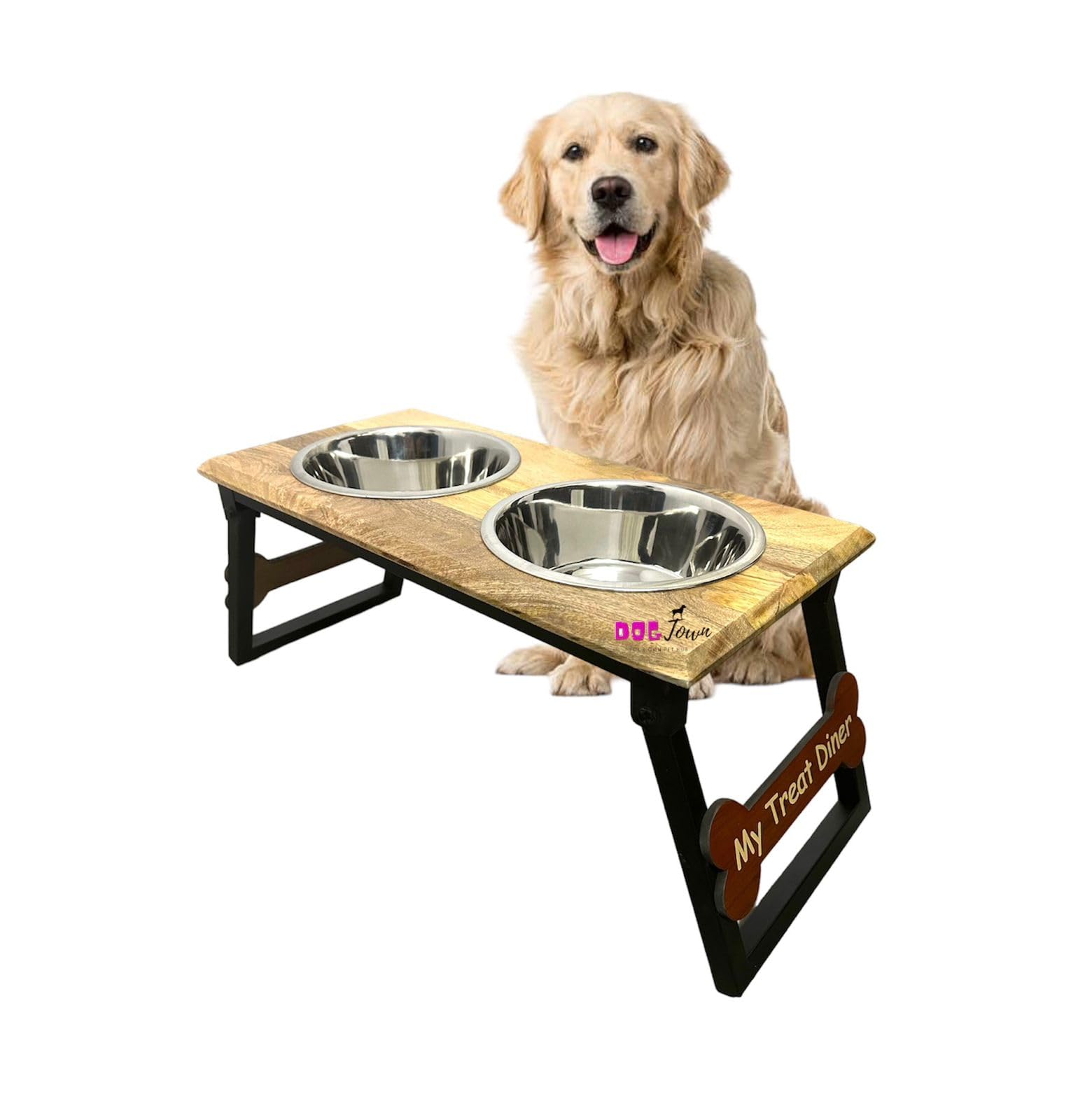Dogtown Durable Quality Wooden Bowl Stand Elevated Pet Feeder (Color-Brown & Silver)(Size-Medium) (B0CQRGCW1X) Amazon Price History, Amazon Price Tracker