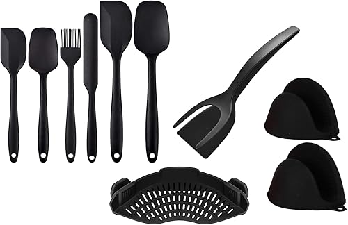 Juego de espátulas de silicona de 10 piezas, resistentes al calor, utensilios de cocina antiadherentes para hornear y freír, sin BPA, flexibles y